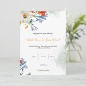Blue & Orange Watercolor Floral Wedding Invitation 招待状 (スタンド正面)