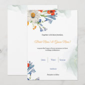 Blue & Orange Watercolor Floral Wedding Invitation 招待状 (正面/裏面)