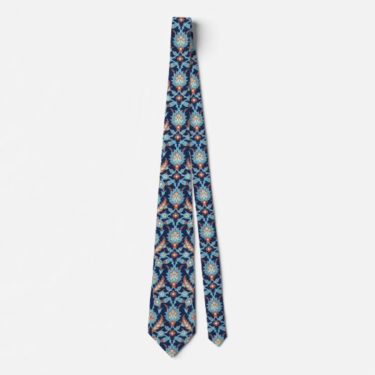 Blue Orange White Turkish Oriental Floral Pattern ネクタイ (正面)