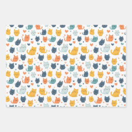Blue Orange Yellow Cute Cats Baby Shower Birthday ラッピングペーパーシート