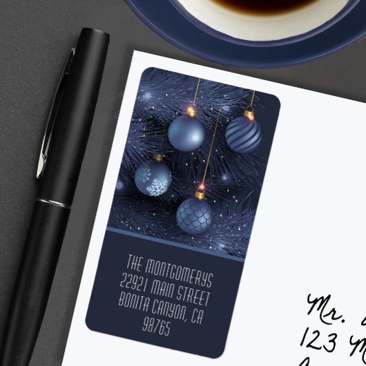 Blue Ornaments Return Address ラベル