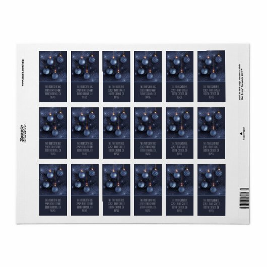 Blue Ornaments Return Address ラベル (フルシート)