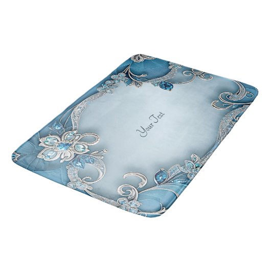 Blue Ornate Floral Bath Mat バスマット (アングル)