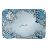 Blue Ornate Floral Bath Mat バスマット (正面)