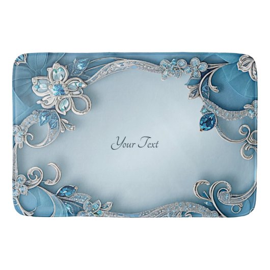 Blue Ornate Floral Bath Mat バスマット (正面)