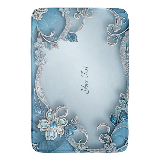 Blue Ornate Floral Bath Mat バスマット (正面縦)