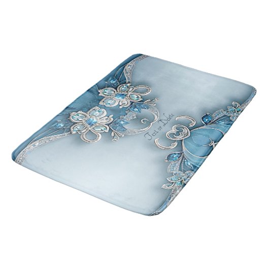 Blue Ornate Floral Bath Mat バスマット (アングル)
