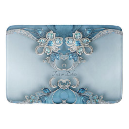 Blue Ornate Floral Bath Mat バスマット