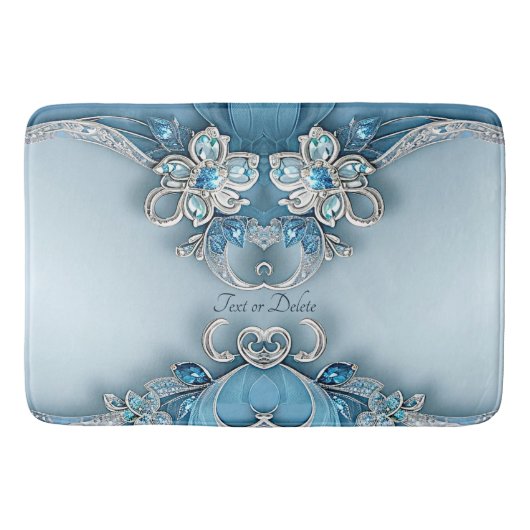 Blue Ornate Floral Bath Mat バスマット (正面)