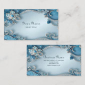 Blue Ornate Floral Business Card 名刺 (正面/裏面)