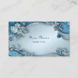 Blue Ornate Floral Business Card 名刺