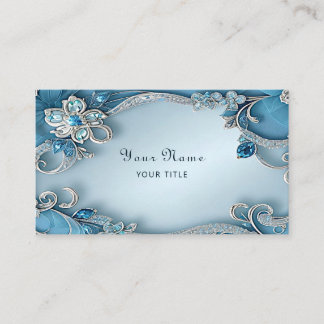 Blue Ornate Floral Business Card 名刺