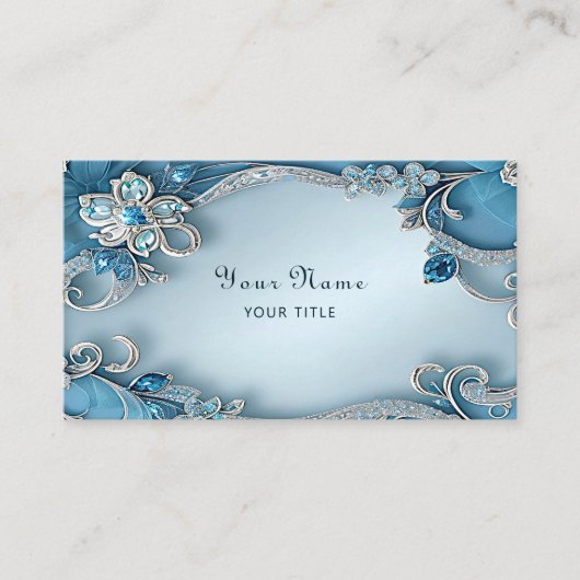 Blue Ornate Floral Business Card 名刺 (正面)