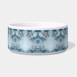 Blue Ornate Floral Ceramic Pet Bowl ボウル