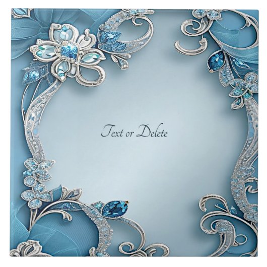 Blue Ornate Floral Ceramic Tile タイル (正面)