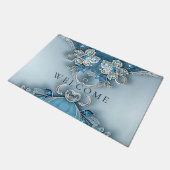 Blue Ornate Floral Doormat ドアマット (アングル)