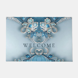 Blue Ornate Floral Doormat ドアマット