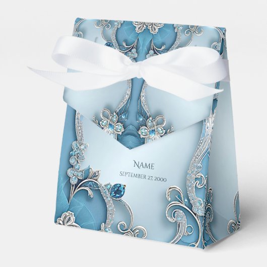 Blue Ornate Floral Favor Box フェイバーボックス (正面サイド)