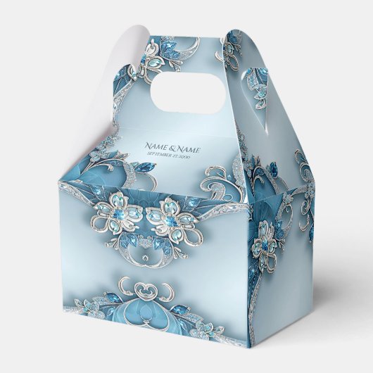 Blue Ornate Floral Favor Box フェイバーボックス (正面サイド)