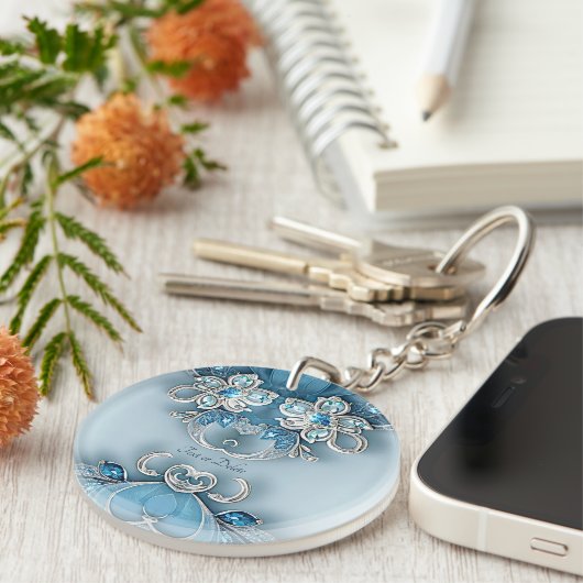 Blue Ornate Floral Keychain キーホルダー (正面右)