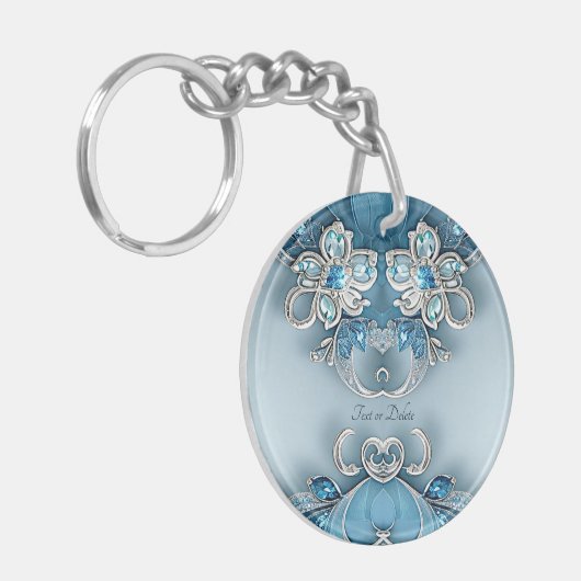 Blue Ornate Floral Keychain キーホルダー (正面左)