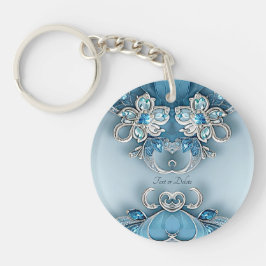 Blue Ornate Floral Keychain キーホルダー