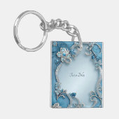 Blue Ornate Floral Keychain キーホルダー (正面左)