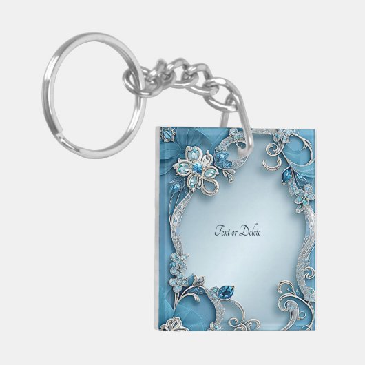Blue Ornate Floral Keychain キーホルダー (正面左)