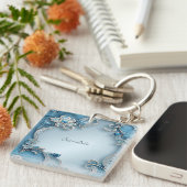 Blue Ornate Floral Keychain キーホルダー (正面右)