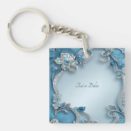 Blue Ornate Floral Keychain キーホルダー