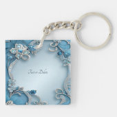 Blue Ornate Floral Keychain キーホルダー (裏面)