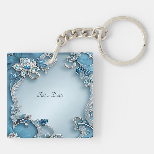 Blue Ornate Floral Keychain キーホルダー (裏面)