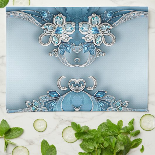 Blue Ornate Floral Kitchen Towel キッチンタオル (折り畳み)