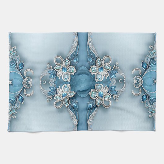 Blue Ornate Floral Kitchen Towel キッチンタオル (横)