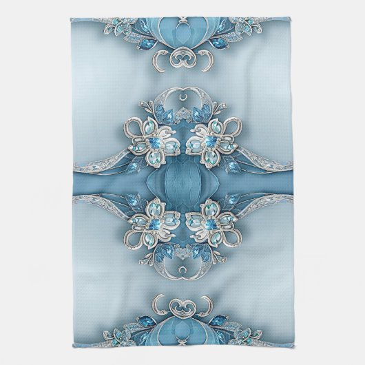 Blue Ornate Floral Kitchen Towel キッチンタオル (縦)