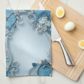 Blue Ornate Floral Kitchen Towel キッチンタオル (四つ折り)