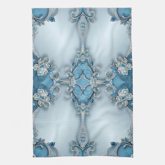 Blue Ornate Floral Kitchen Towel キッチンタオル (縦)