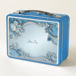 Blue Ornate Floral Lunchbox メタルランチボックス