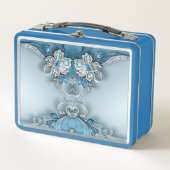 Blue Ornate Floral Lunchbox メタルランチボックス (正面)