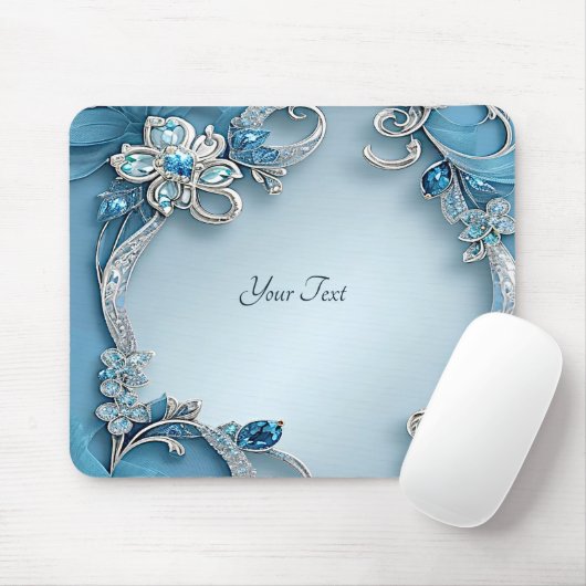 Blue Ornate Floral Mousepad マウスパッド (マウス)