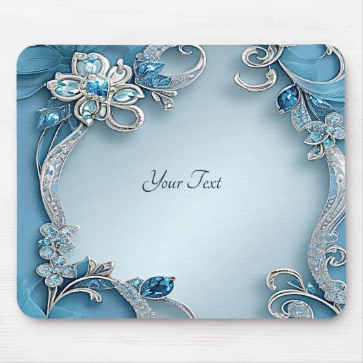 Blue Ornate Floral Mousepad マウスパッド (正面)