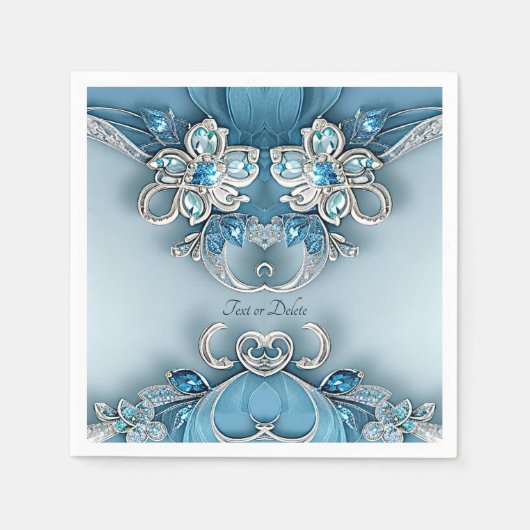 Blue Ornate Floral Napkins スタンダードカクテルナプキン (正面)