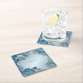 Blue Ornate Floral Paper Coaster スクエアペーパーコースター (インサイチュ)