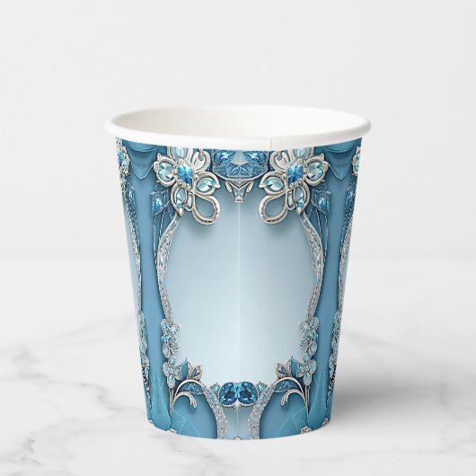 Blue Ornate Floral Paper cup 紙コップ (右)