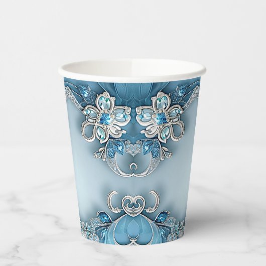 Blue Ornate Floral Paper cup 紙コップ (左)