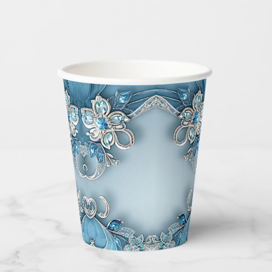 Blue Ornate Floral Paper cup 紙コップ (正面)