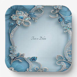 Blue Ornate Floral Paper Plate ペーパープレート