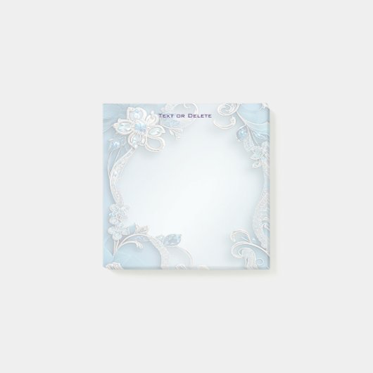 Blue Ornate Floral Post it Notes ポストイット (正面)