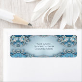 Blue Ornate Floral Return Address Label ラベル (インサイチュ)