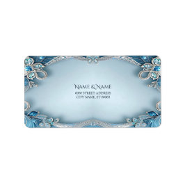 Blue Ornate Floral Return Address Label ラベル